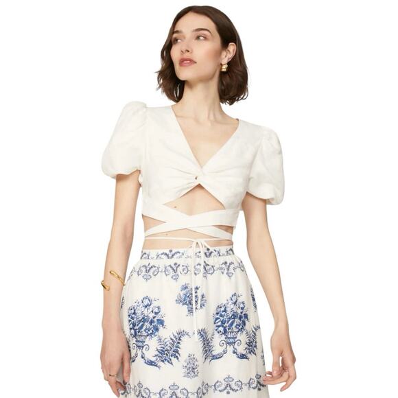 ASTR The Label Nuria Wrap Cropped Top in White Womens M - Picture 3 of 5